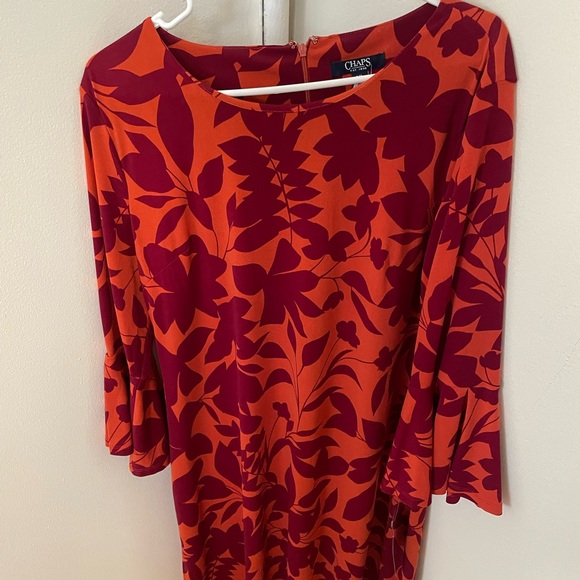 Chaps Women's Long Sleeve Dress - Red and Orange Floral - Picture 1 of 6